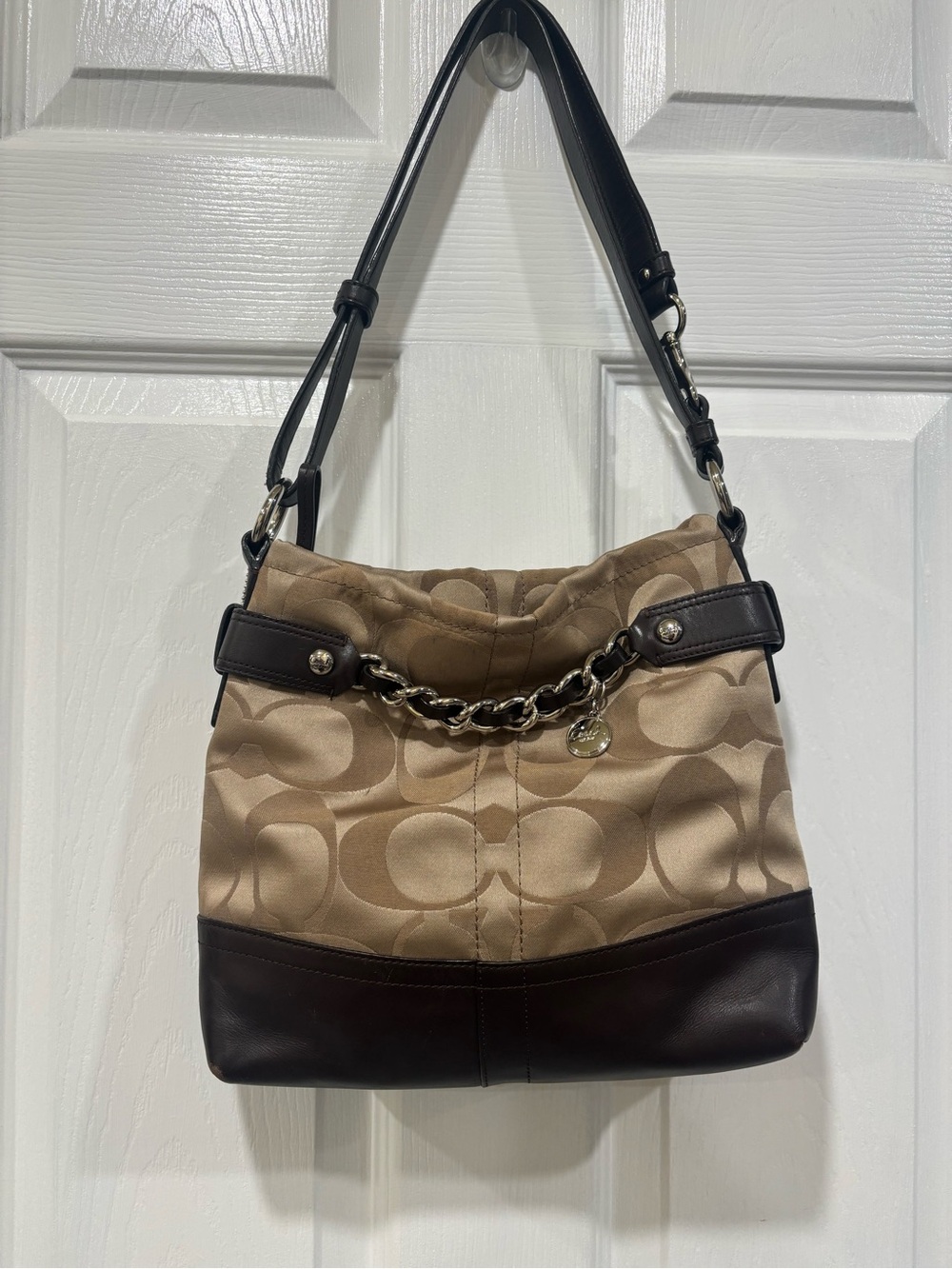 Coach Shoulder/Crossbody F18862 Light !Brown Signature Canvas With Leather